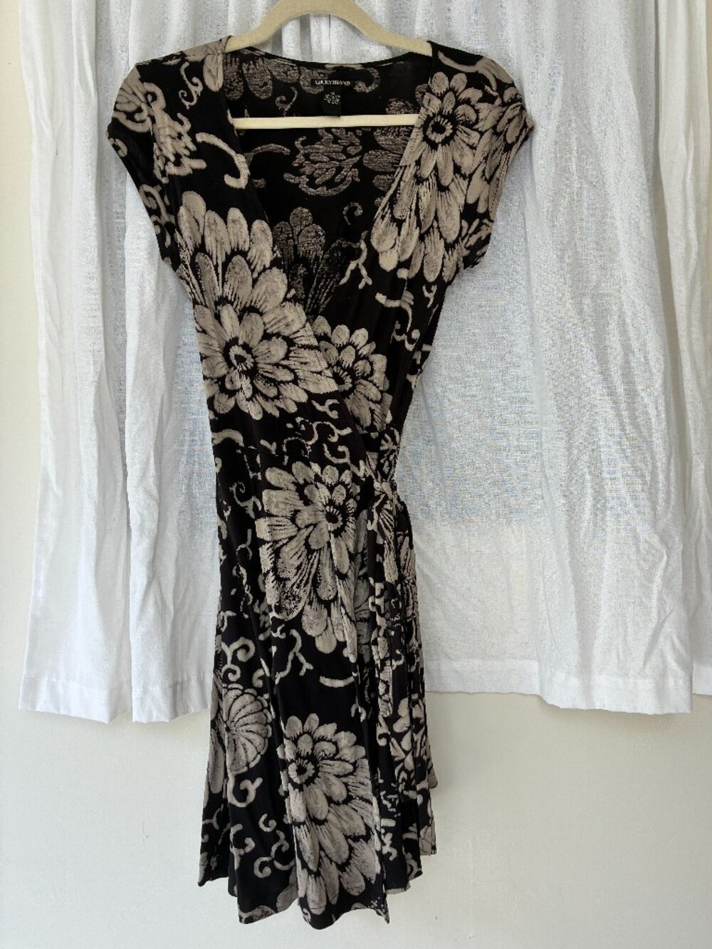Lucky Brand Brown & Beige Floral Wrap Dress, XS